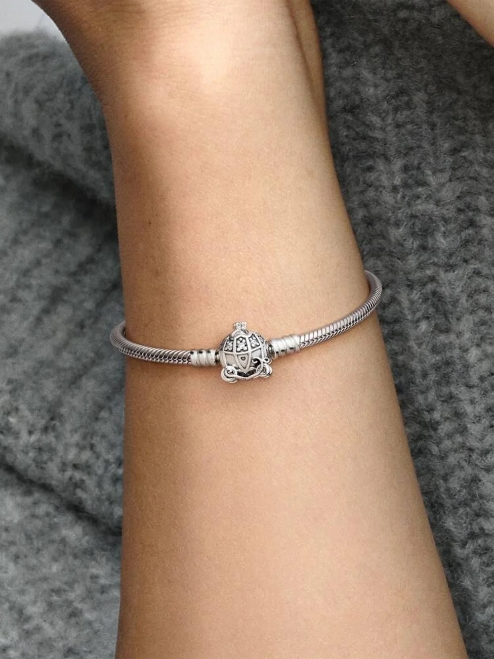 Pandora Silver Snake Chain Bracelet with Decorative Crown Clasp